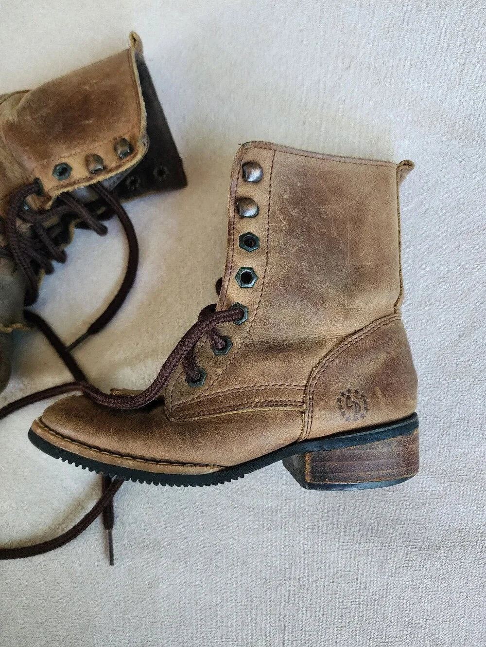 Cowboy Style Brown Leather Lace-Up Ankle Boots Made In Mexico